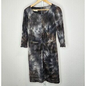 Apanage Femme Black Tie Dye Wool Blend‎ Dress 3/4 Sleeve Zip Pocket Size Medium